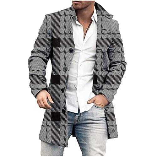 Yolimok Wool Trench Coat Mens Clearance Mid-length Slim Fit Office Casual Jackets Single Breasted Autumn Winter Peacoats Lapel Casual Smart Business Overcoat Coat Outwear