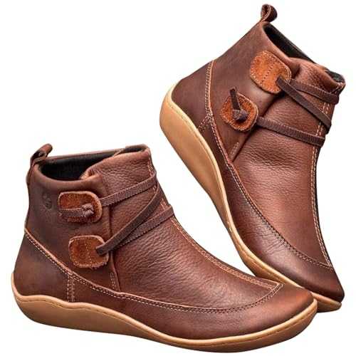 Generisch Ankle Boots Women's Leather Ankle Boots Arch Support Women's Boots Vintage Short Boots Lace-Up Boots Comfortable Soft Shoes Round Toe Leather Ankle Boots Women's Boots with Laces