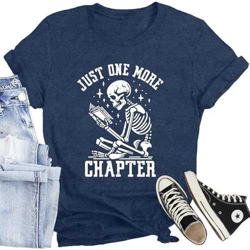 CQF Book Lover Shirt for Women Just One More Chapter T-Shirt Funny Reading Teacher Short Sleeve