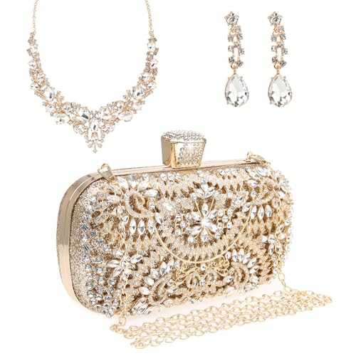 Womens Sparkly Rhinestone Crystal Clutch Bag Glitter Sequin Bridal Purse Evening Handbag for Wedding Party Prom