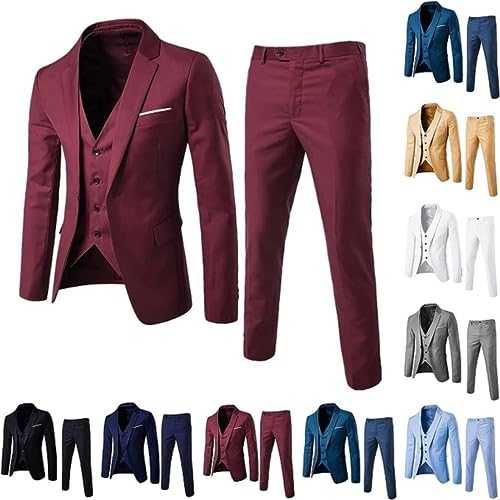 Mens Business Suit 3 Piece Slim Fit Suit One Button Notched Lapel Blazer Vest Pants Prom Formal Suit Business Solid Color Jacket Waistcoat Trousers for Wedding Evening Party Plus Size