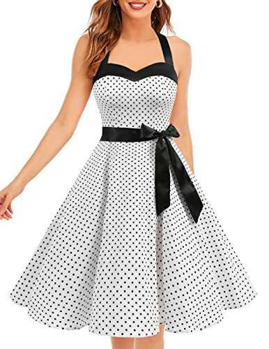 DRESSTELLS Women's Pinup Cocktail Party Vintage Sweetheart Collar Halter 1950s Rockabilly Swing Dress