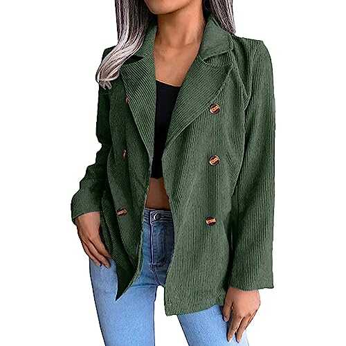 plus Size Womens Coat Women's Solid Corduroy Autumn And Winter Suit Collar Double Breasted Light Weight Winter Coat for Women plus Size Thermal Clothing Women
