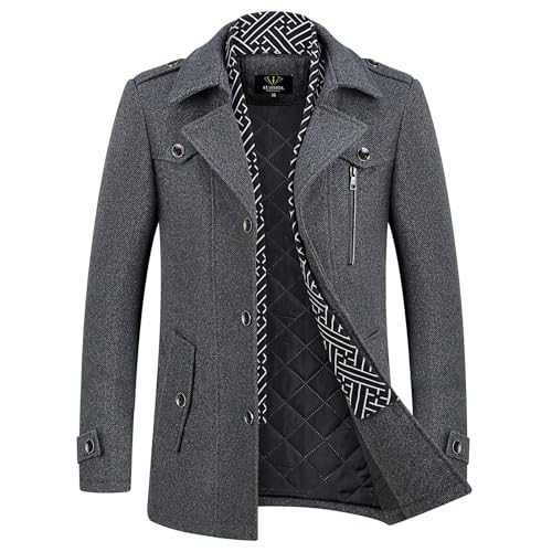 Men's Wool Trench Coat Knitted Scarf Collar Peacoat Winter Warm Casual Jacket Thick Outdoor Overcoat