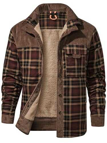 Mr.Stream Men's Padded Lumberjack Plaid Flannel Fur Lined Button Warm Shirt Sherp Jacket, One Size, Winter, Regular Fit, Polyester, T-Back, Overcoat, Coat