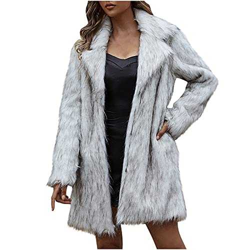 Arestory Womens Fuzzy Furry Fur Jackets Winter Thick Warm Open Front Cardigans Long Coat Fleece Ladies Long Sleeve Parka Outerwear Faux Furry Solid Turn Down Collar Coats Plus Size Overcoat