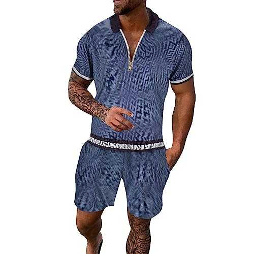 Men's Sportswear Solid Color Short Sleeve Zip Shirt Shorts Set Summer Casual Streetwear Suits All Suite for Men