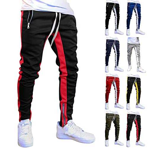 Men's Tracksuit Bottoms with Zip – Casual Trousers with Drawstring Elastic Waistband Slim Fit Jogging Bottoms Two-Tone Patchwork Sports Trousers Men's Sweatpants Lightweight Running Trousers Hip Hop