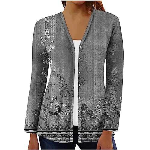 Cardigans for Women UK 3/4 Sleeve Summer Lightweight Cardigan Open Front Floral/Leoprad Print Kimono Jackets UK Button Up V Neck Plus Size Waterfall Outerwear Quarter Sleeved Tops
