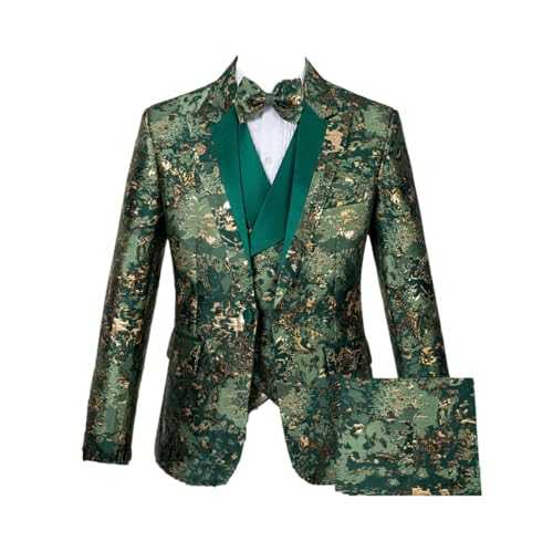 Men Camo1 Tuxedos Gold Army Pattern Costume Formal Suit Blazer Pants Vest Set