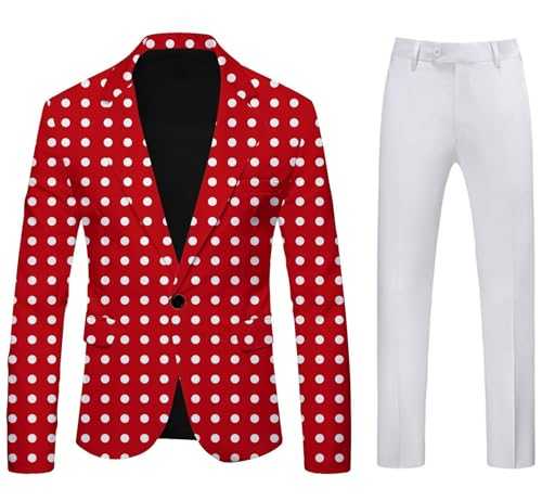 Pkrboro Men's Two Pieces Suit One Button Daily Leisure Dinner Tuxedos Polka Dots Jacket & Pants