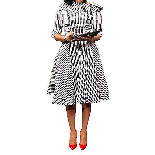 VERWIN Short Sleeve Knee-Length Pullover Plaid Women's Bodycon Dress Retro Dress