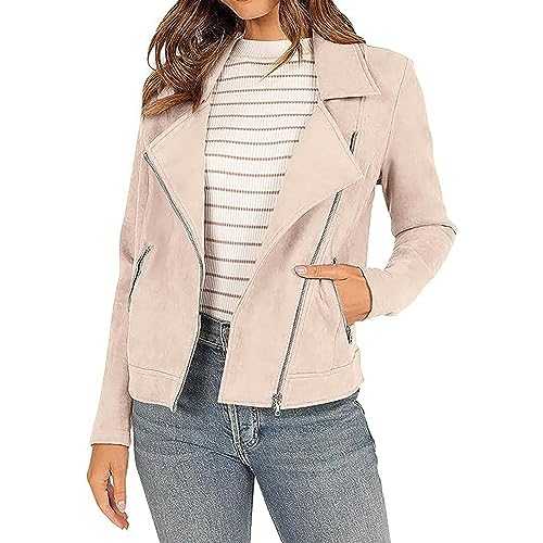 Cocila Women Classic Moto Biker Jacket Ladies Fashion Motorcycle Solid Color Zipper Pocket Short Coat Casual Jacket Western Womens Jacket