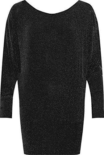 WearAll Women's Plus Womens Off Shoulder Glitter Sparkle Stretch Long Sleeve Ladies Batwing Top 14-28