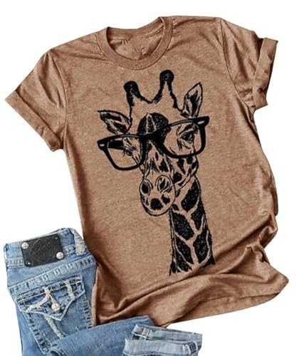 Auburet Womens Giraffe T Shirt Summer Funny Graphic Short Sleeve Crewneck Tees Casual Shirt Tops