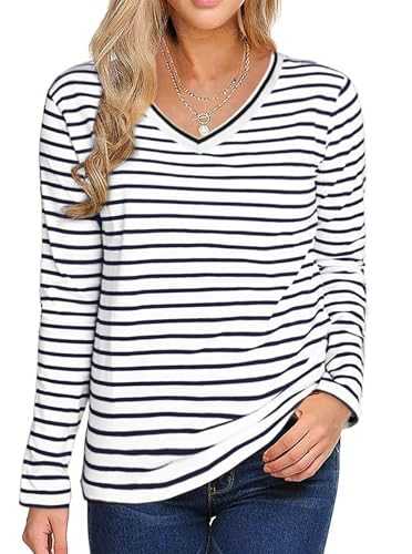 Women's Long Sleeve Striped T-Shirt Tee Shirt Tops Slim Fit Blouses