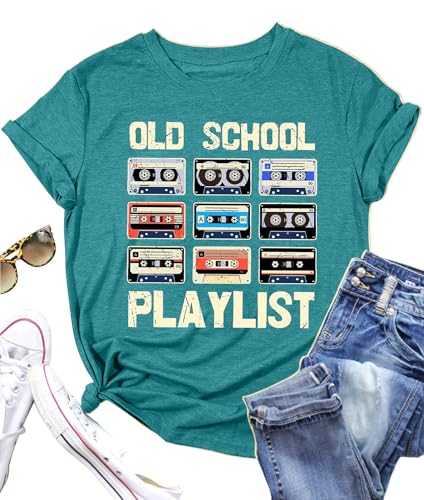 LAZYCHILD 80s Shirt for Women Old School Playlist T-Shirt Vintage Cassette Tape Graphic Music Tee 80s Outfit Tops