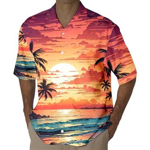Mens Hawaiian Funky Shirt Short Sleeve Button Down Floral Funky Casual Flowers Palm Tree Pineapple Print Shirt for Beach Holiday Hawaii Shirts Unisex Retro Bowling Shirts Hawaii Outfits Tee