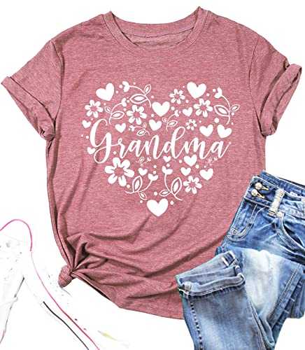 Grandma Shirts Women Grandmother Heart Printed Tshirt Floral Mama Casual Tee Mother Short Sleeve Top Shirt