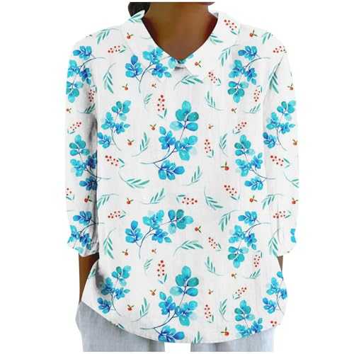 Women's Linen Blouse, Large Sizes, Lapels, Round Neck, Long Sleeve Shirt, Summer Vintage Floral Print Linen Shirt, Casual Tops, Loose Pullover Top, Vintage Casual Shirt, Tunic Top