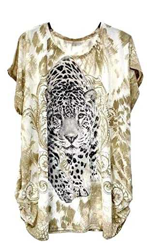 Women's Cap Sleeve Tiger T Shirt Summer Top Animal Print Shirt Diamante Plus Size (7002, Green)
