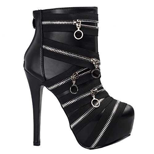 SHOW STORY Punk Black Zip Gothic Platform Stiletto Ankle Bootie Boots,LF80845