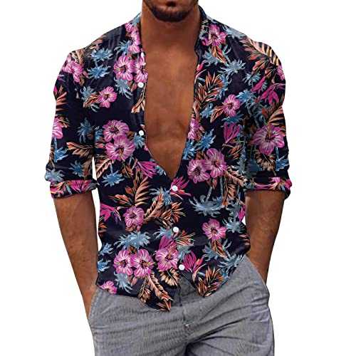 TYUIOP Warehouse UK Western Shirts for Men Men's Hipster Design Regular Fit Long Sleeve Casual Shirts for Men Summer Weight Banded Collar Beach Tops Thermal T