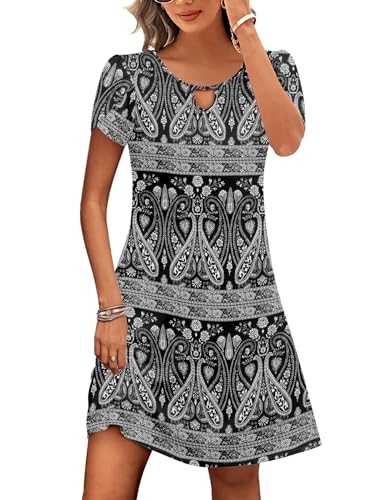 Zeagoo Women's Casual A-Line Dress with Pockets Summer Beach Floral Tshirt Dress Short Sleeve Flowy Sundresses S-XXL