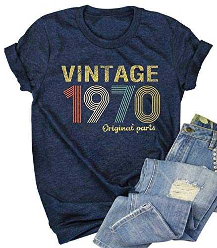 Retro 50th Birthday Gift Womens T Shirts Vintage 1970 Original Parts Tshirt Tops Birthday Party Short Sleeve Tee Blouse