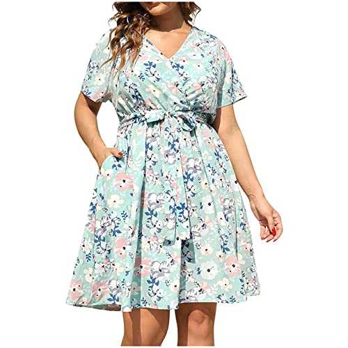 AMhomely Women Dresses Clearance Plus Size Summer V-Neck Print Casual Short Sleeveless Mini Dress Cocktail Mini Dress Vintage Swing Midi Sundress Knitwear Jumper Dress Ladies Tunic Dress UK Size