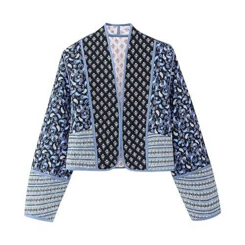 Winter Jackets for Women UK Printed Coat Round Collar Coat Long Sleeve Zipper Jackets Trend Reversible Coats Short Coat Bomber Jackets Lightweight Cotton Jackets Casual Plus Size Coats with Pockets