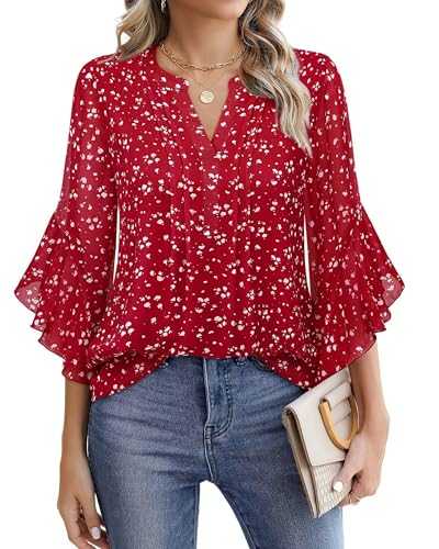 Timeson Women's 3/4 Sleeve Tops Dressy Casual Business Work Blouses Chiffon Office Shirts
