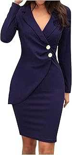 Office Dresses for Women Clearance V-Neck Button Ruched Wrap Hem Bodycon Dress Slim Business Work Dress Casual Elegant Formal Dress Long Sleeve Solid High Waist Midi Dress Knee-Length Ladies Dresses