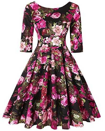 MINTLIMIT Women's 1950s Retro Vintage Cocktail Party 3/4 Sleeve Swing Dress