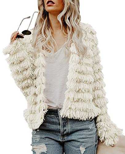 Saodimallsu Women's Elegant Long Sleeve Open Front Parka Shaggy Faux Fur Coat Winter Jacket Parka