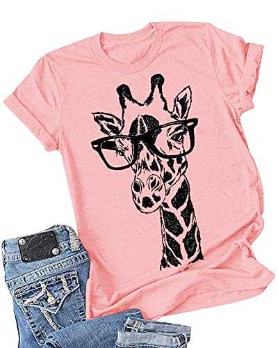 Koodred Women Summer Casual Giraffe Graphic Short Sleeve Crew Neck T Shirts Tee Tops