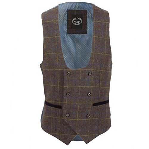 XPOSED of London Mens Double Breasted Tweed Waistcoat Retro Herringbone Check Tailored Fit Vest