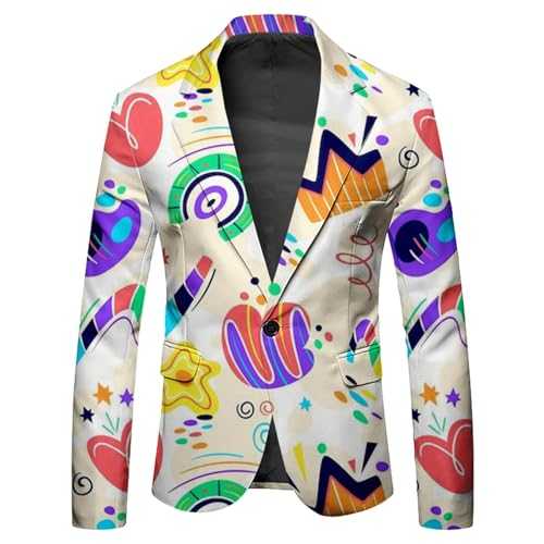 Vhersily 2025 Deals - Men's Colourful Gradient Suit Jacket Rainbow Blazer Sports Suits Sports Button Formal Business Suit for Wedding Party Costume Carnival, Slim Fit