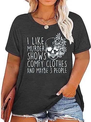 Plus Size I Like Murder Shows T-Shirt Women Novelty Halloween Horror Shirt Skull Casual Graphic Tees Tops