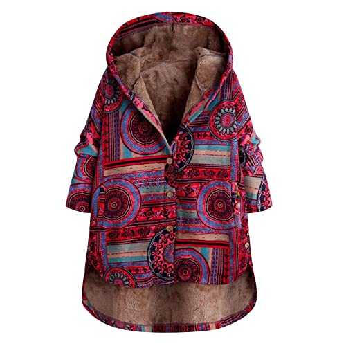 DASEIS Womens Winter Coats, Long Sleeve Warm Overcoat Women Pop Plus Size Autumn Hiking Zippe Jacket Hoody Fur Lined Baggy Aztec Coats Ladies