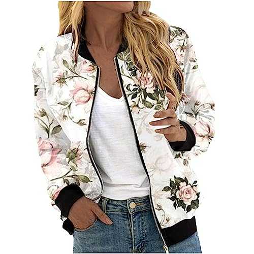 Jackets For Women Uk Clearance Solid Colour Fashion Casual Zip Top Jacket Long Sleeve Hoodless Casual Jacket Loose Slim Fit Ladies Jackets Summer Jacket Sal