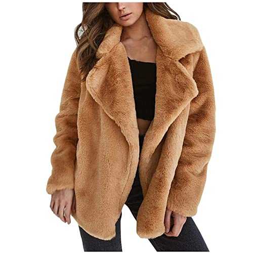 Winter Coats for Women UK Faux Fur Long Sleeve Open Front Windbreaker Thermal Thick Jacket Double Fleece Winter Jacket Warm Fluffy Fuzzy Overcoat Lapel Collar Casual Plush Shaggy Sherpa Soft Outwear