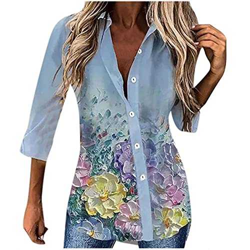 Women Elegant Blouse Tops Shirts Blouse Sale Elegant Ladies Long Sleeve Floral Flower Print Irregular Shirt Tops Basic Longline Shirts UK Size 8-20