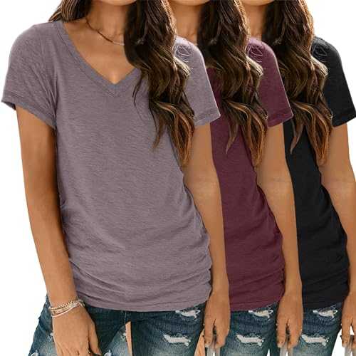 3 Pack V Neck T Shirts for Women Short Sleeve Tshirts Summer Casual Tops Loose Fit Basic Tees