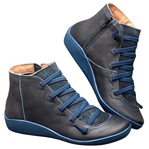 IFOUNDYOU 2020 New Women's Ankle Boots Ladies Casual Arch Support Boots Waterproof Boots Flat Slip On Boots Comfy Booties Vintage High Top Side Zipper Shoes Outdoor Anti-Slip Walking Boots