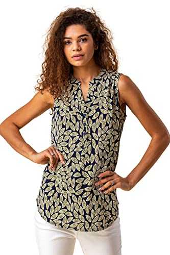 Roman Originals Sleeveless Shirt for Women UK Ladies Summer Top Smart Blouse Stretchy Jersey T-Shirt Casual Spring Holiday Party Beach Vacation Everyday Notch Neck Lightweight - Yellow - Size 16