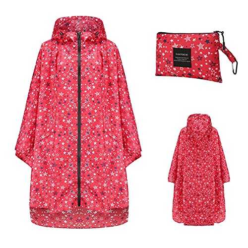 SHOBDW Women Waterproof Rain Poncho Stylish Reusable Lightweight Outdoor Raincoats Rain Jacket With Hood Ladies Casual Plus Size Zipper Long Rain Jacket Rainproof Windproof Windbreaker Coat