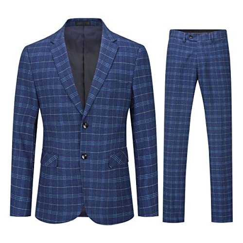 Allthemen Men's Suit 2 Piece Plaid Tuxedo Checked Suit Single Breasted Slim Fit Two Buttons Business Wedding