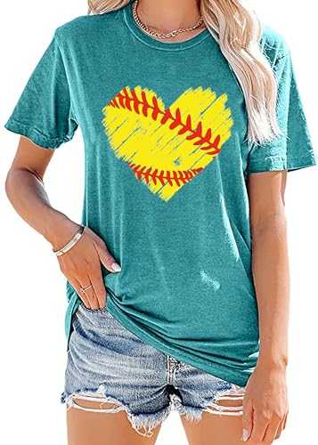 Baseball T Shirts for Women Baseball Mom Shirt Tee Funny Baseball Heart Graphic Casual Baseball Lover Gifts