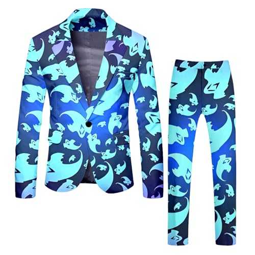 Rrongwn Halloween Costume Men's Leisure Blazer Slim Fit Stretch Jacket 2-Piece Horror Men's Suit Business Outfit Long Sleeve Party Suits Festive Suit Jacket Long Sleeve Suit 1 Button Tuxedo
